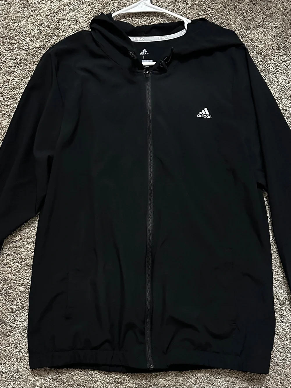 adidas Men’s Black Full-Zip Hooded Windbreaker Jacket